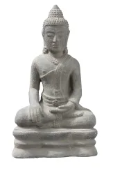 Sitzender Buddha, laotisch, aus gegossenem Lavastein, handgefertigt und gefärbt, 16x11x30 cm 