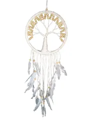 Traumfänger, Baum des Lebens in weiß, mit Holzperlen, natur Ø 22 cm