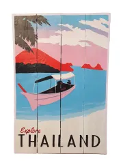 Handbemaltes Holzschild, retro, „Explore Thailand“, 60 cm 