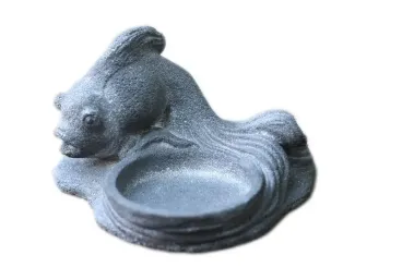 Fisch mit Teelichthalter, 13 cm, grau 