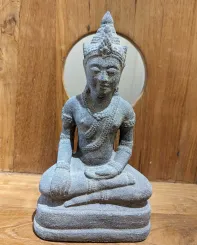 Buddha, sitting - Khmer, 30 cm high, cast lava stone, antique finish 