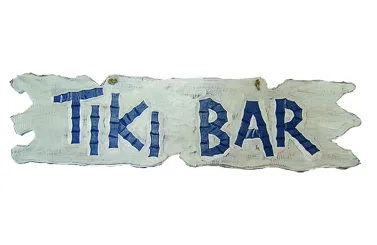 Handbemaltes Schild „Tiki Bar“, weiß, 60 x 40 cm 