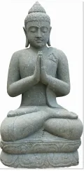 Sitting Buddha made of basanite, Indian, 150 cm H, hand position: greeting 