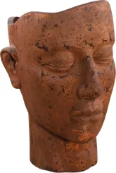 Charakterkopf als Pflanzgefäß, Terracotta. Farbe Rust. 76 cm hoch. 