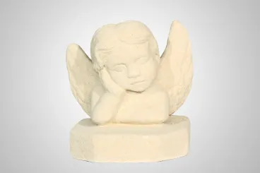 SALE - Engel aufgestützt mit Platte ca. 17x19x20 cm, Steinguss - Handveredelt 