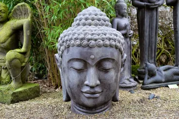 Buddha-Kopf, 50 cm Höhe, Steinguss, hohl, handgefertigt & farbig 50 cm