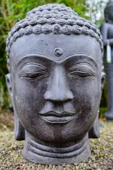 Buddha-Kopf, 48x48x75cm, Steinguss, hohl, handgefertigt & farbig 75 cm