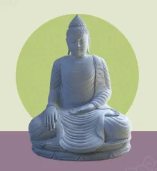 Sitzender Buddha aus Flussstein in Bhumisparsha - Geste des Berührens der Erde. Etwa 115cm Höhe. 