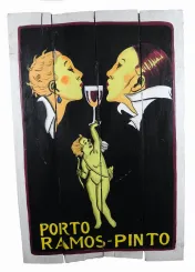 Handbemaltes Holzschild, retro, „Porto Ramos Pinto“, 60 cm 
