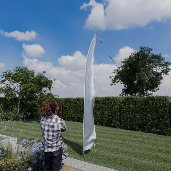 Original Balifahne, silbergrau. Die Fahne ist in 3, 4, 5 und 6 Meter erhältlich. Auswahl: 5 Meter Variante