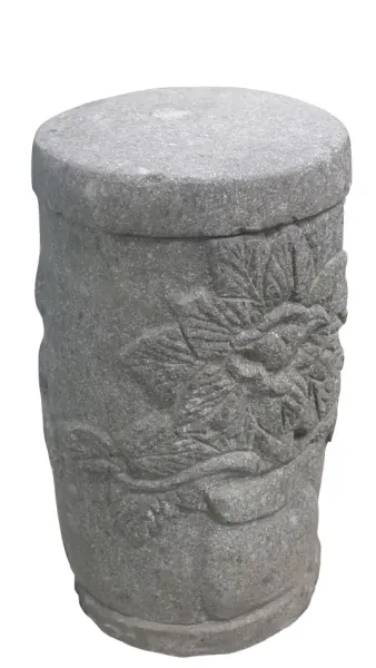 Stone stools, pillar with flower relief, height 45 cm 