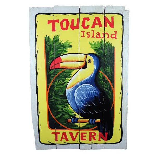 Handbemaltes Schild „Toucan Island“, 60 x 40 cm 