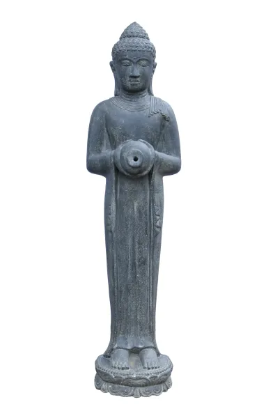 Buddha-Figur, stehend, mit Gefäß als Wasserspiel, 150 cm 