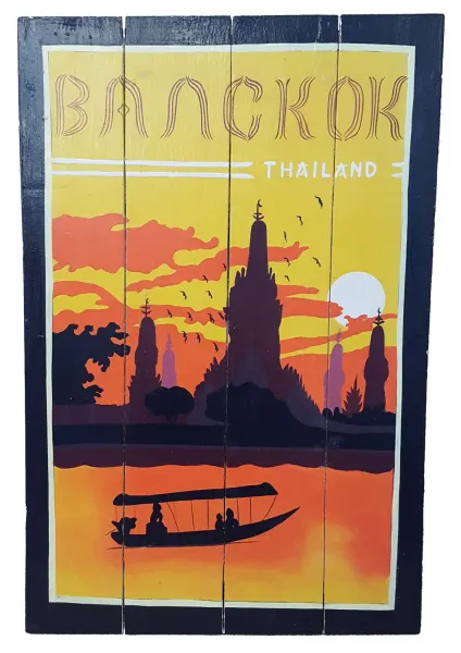 Handbemaltes Holzschild, retro, „Bangkok“, 60 cm 