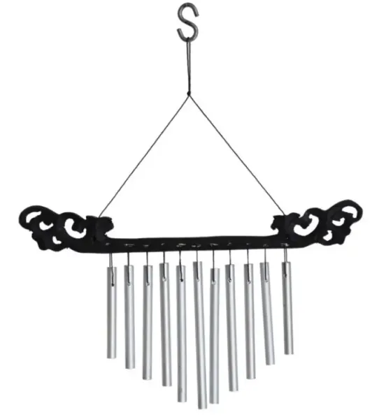 Klangspiel model "Lombok", decorated wooden stick, 11 sound tubes 