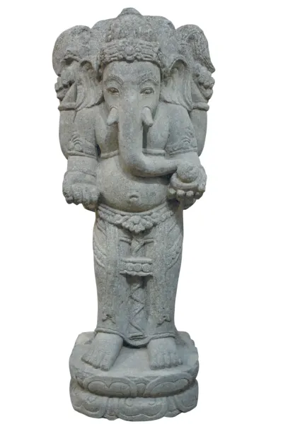 Stehender Ganesha, 70 cm Höhe, Naturstein (Basanit), Steinmetzarbeiten. Naturstein, Grau 
