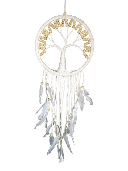 Traumfänger, Baum des Lebens in weiß, mit Holzperlen, natur Ø 22 cm
