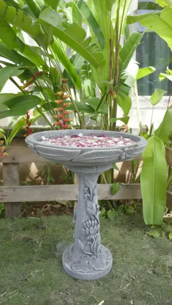 Bowl dia. 50cm with floral motif + stand Lotus motif dia. 24cm x H 52cm 