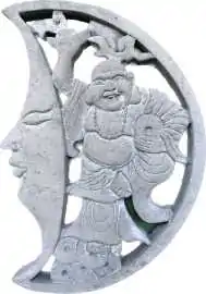 Yong - Plaque Hälfte - Chinesischer Buddha mit Mond, Ø 30cm | Steinguss 