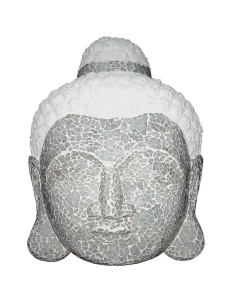 Buddha head / wall mounting - illuminable 30x13x40cm with mirror plate pasted with tiles 