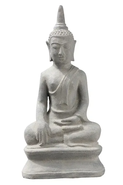 Sitting buddha, Thai, 30cm height, cast lava stone, handcrafted & coloured 