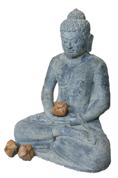Buddha, sitting - Borrobudur 76 cm high, cast lava stone 