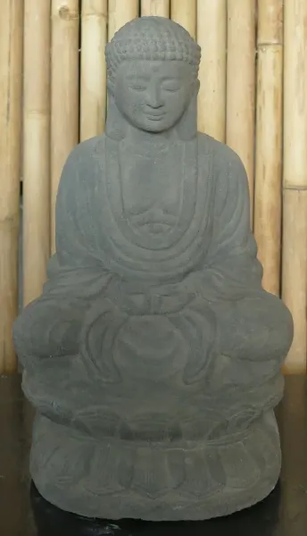Buddha-Figur, sitzend, auf Sockel, japanisch, 50 cm, Antikfinish 