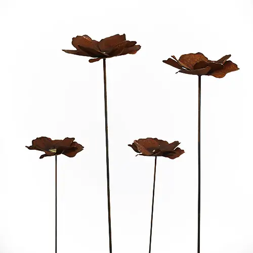 Edelrost-Mohnblumenstecker mit Goldmitte 