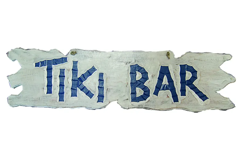 Handbemaltes Schild „Tiki Bar“, weiß, 60 x 40 cm 