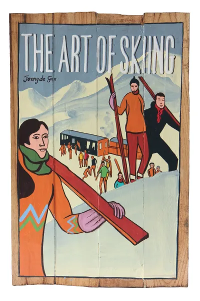 Handbemaltes Schild „The art of skiing“, 60 x 40 cm 