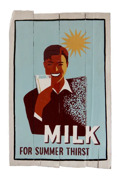 Holzschild, retro, „Milk health poster“, 60 x 40 cm 