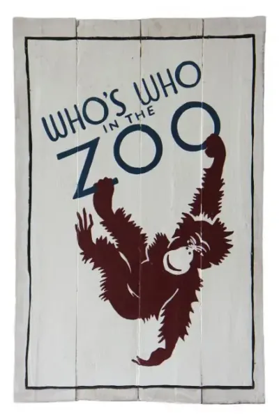 SALE - Wooden sign retro "Who is who in the Zoo" 