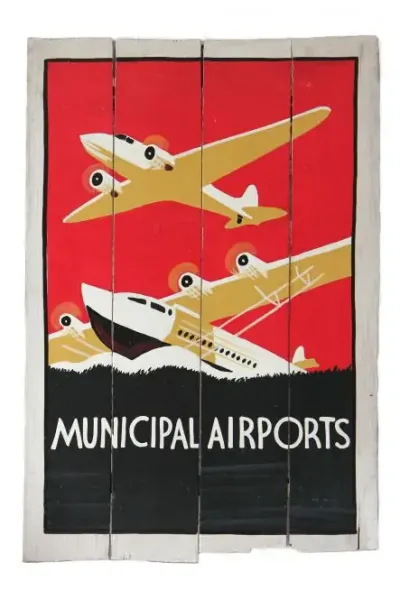 Holzschild, retro, „Municipal Airport“, 60 x 40 cm 
