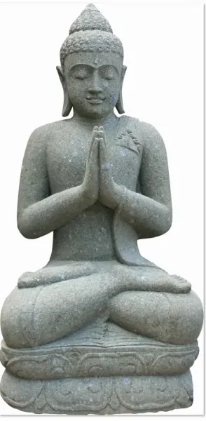 Sitting Buddha made of basanite, Indian, 150 cm H, hand position: greeting 