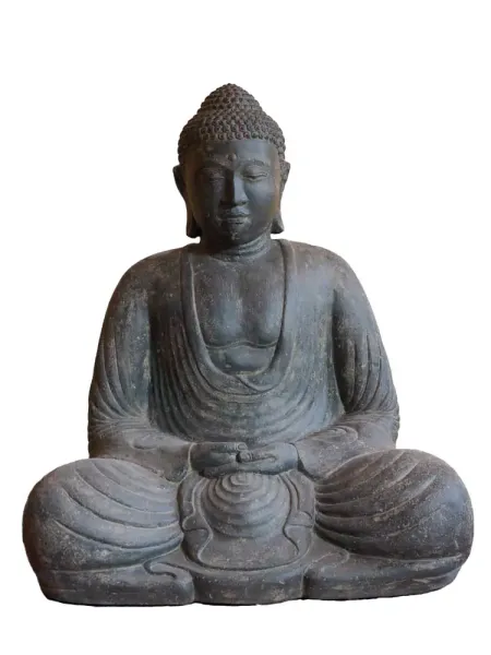 Buddha-Figur, sitzend, japanisch, Steinguss, 80 cm, leicht 