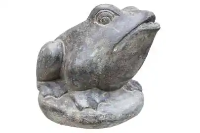 Sitzender Frosch als Wasserspiel, 23 cm Höhe. Aus Stein geschnitzt, handgefertigt und gefärbt. Steinguss mit antikem Finish, handgefertigt 