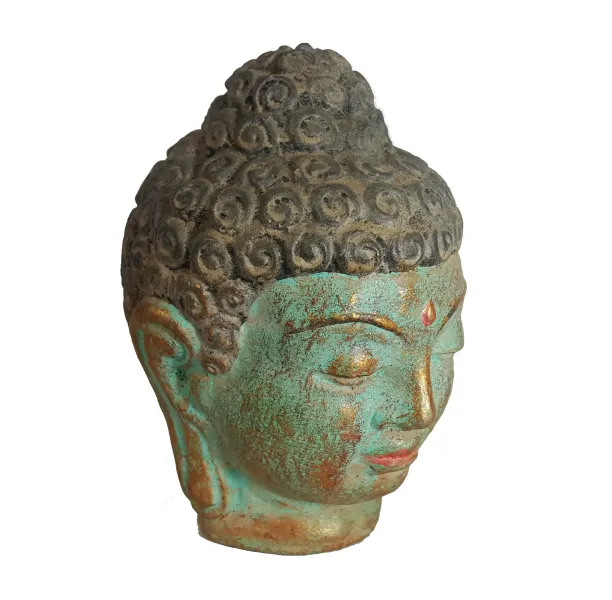 Buddha-Kopf, Steinguss, handbemalt, ca. 12 cm 