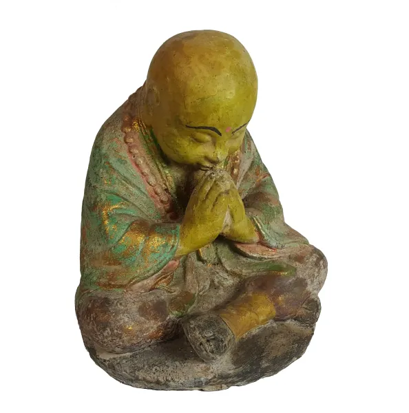 Sitzender Mönch, Steinguss, handbemalt, ca. 20 cm 