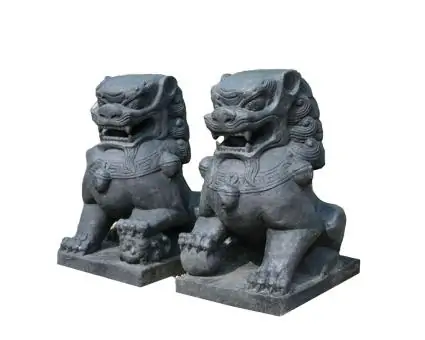 Tempellöwen, 2er Set aus Kunststein, 75cm Höhe 