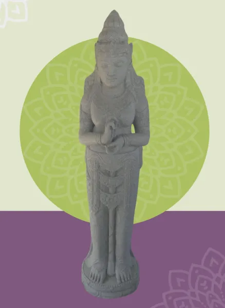 Stehende Dewi Sri, Position Grüße drehen das Rad ,160cm hoch Flussstein grau 