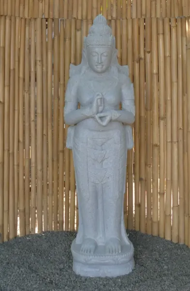 Stehende Dewi Sri, Position Grüße "Drehen des Rades", 160cm hoch Riverstone grau 