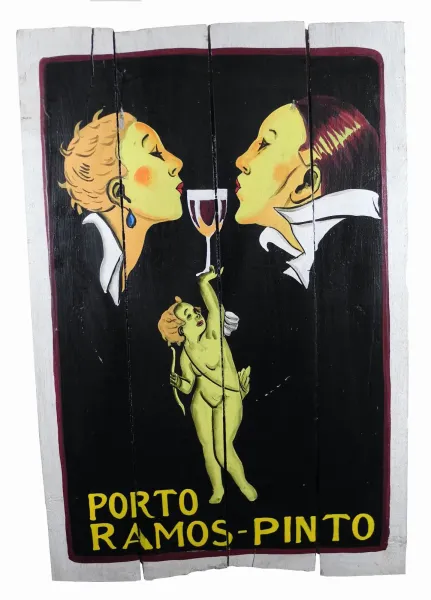 Handbemaltes Holzschild, retro, „Porto Ramos Pinto“, 60 cm 