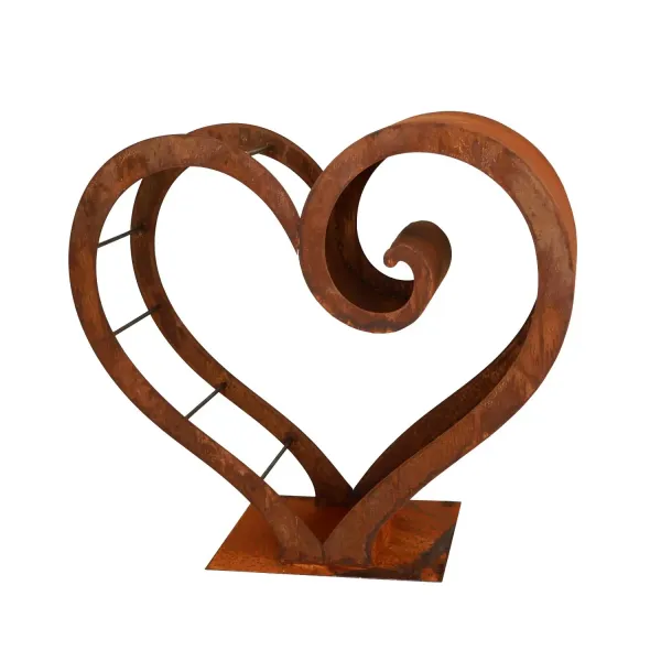 „Saremo-Herz“ Holzstapler, eine Seite offen, eine geschlossen, auf Standplatte, Höhe 90 cm, Breite 100 cm, Tiefe 27 cm 