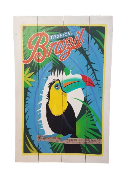Hand painted wooden sign - Retro 'Tropical Brazil'' 60x40x2 cm 